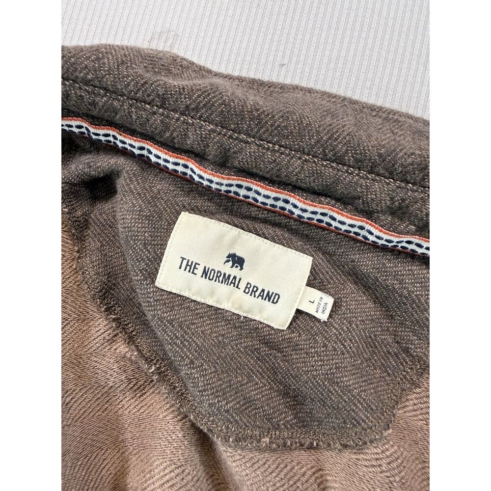 The Normal Brand Button Down Shirt Mens Large Brown Herringbone Workwear - Picture 5 of 7